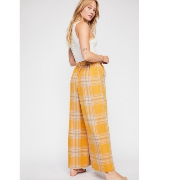 Free People Good Or Plaid Wide Leg Pants in Mustard Size Small - Picture 4 of 14